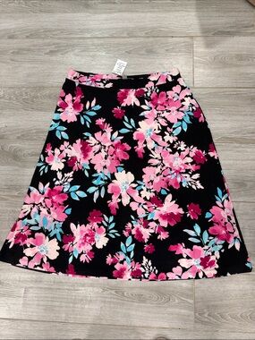 Kasper Black A-Line Skirt with Pink Floral Print L